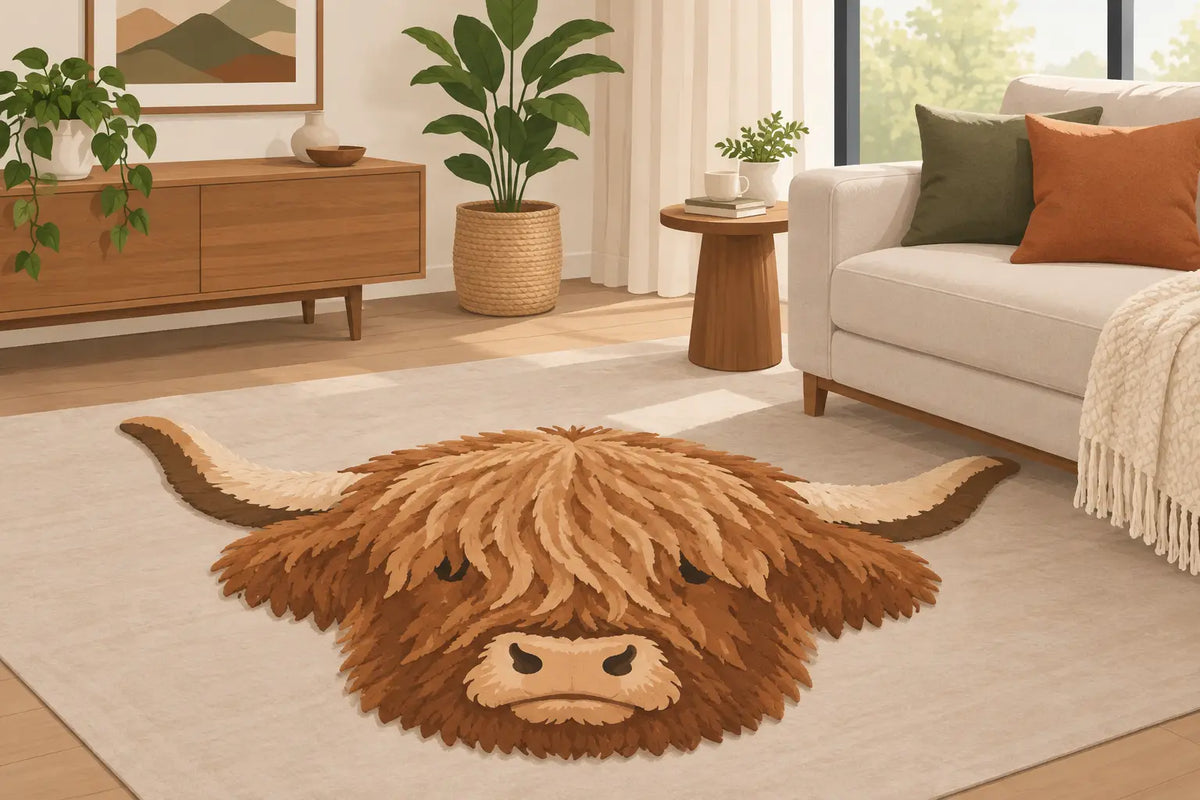 Styling a Highland Cow Rug for Your Living Room