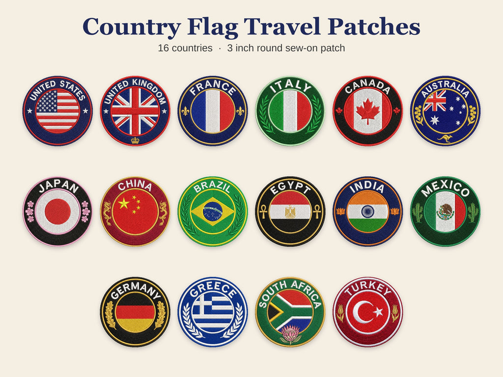 Country Flag Travel Patch – Round 3 Inch Sew On Patch for Hoodies, Jumpers, Jackets and Bags