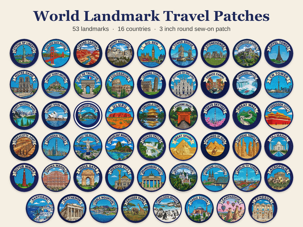 World Landmark Travel Patch – Round 3 Inch Sew On Patch for Hoodies, Jumpers, Jackets and Bags