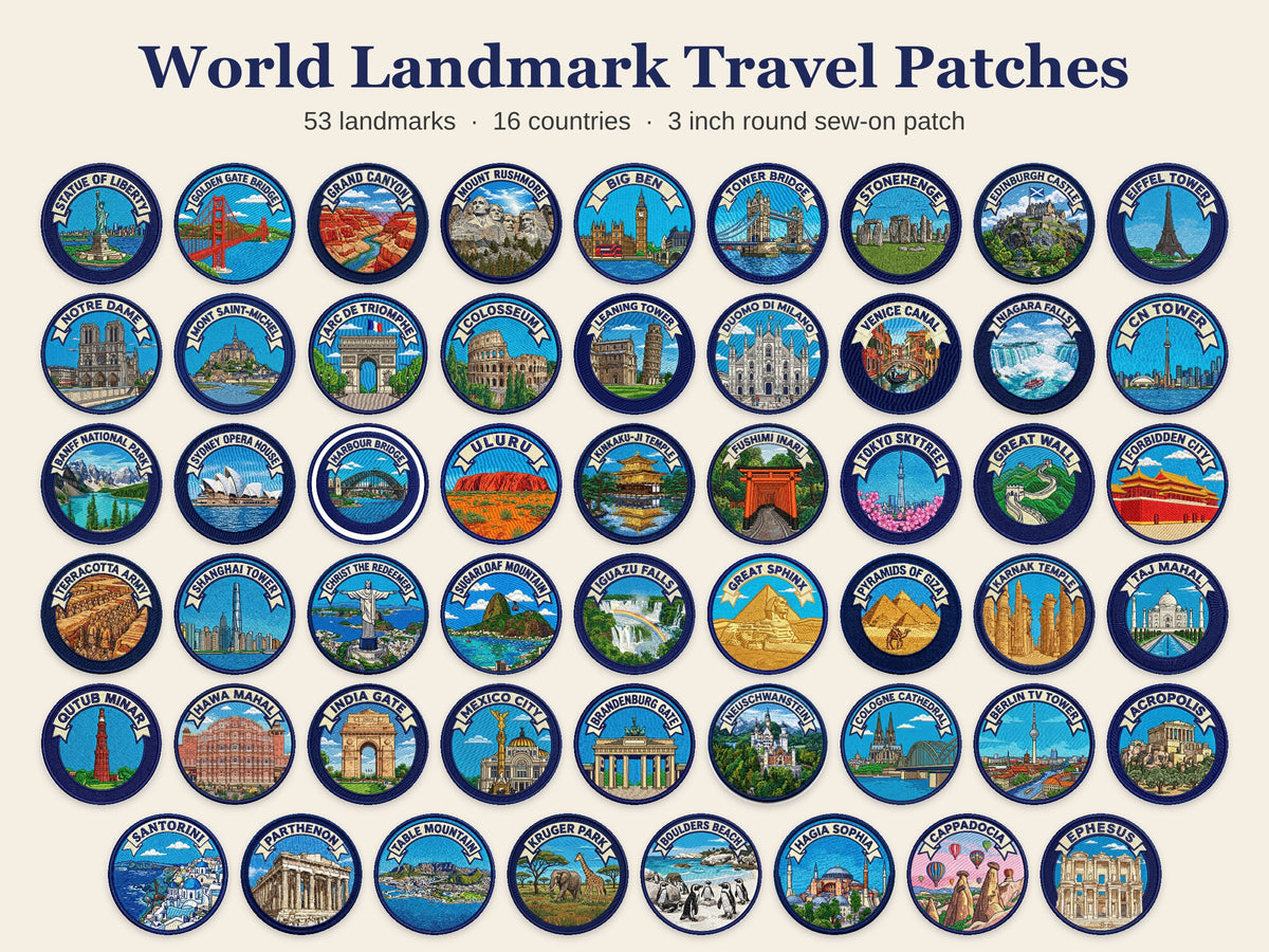 World Landmark Travel Patch – Round 3 Inch Sew On Patch for Hoodies, Jumpers, Jackets and Bags