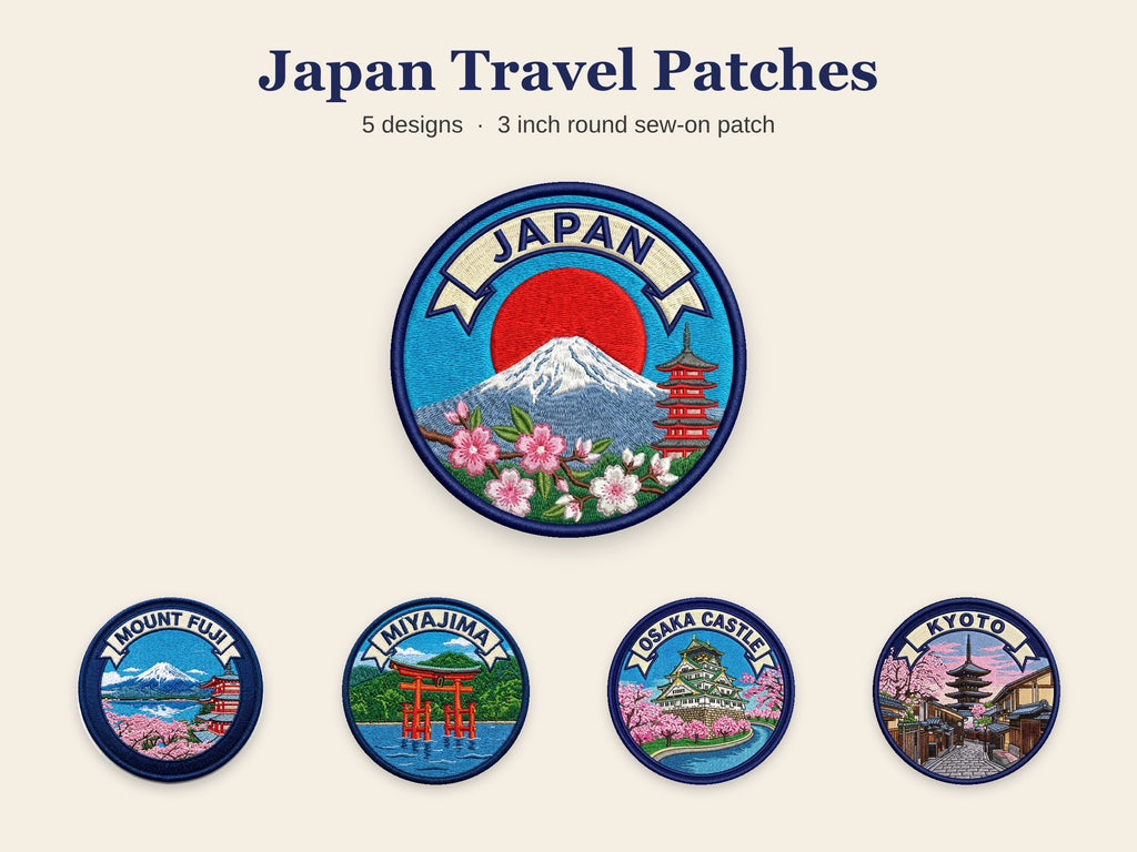 Japan Travel Patch – Round 3 Inch Sew On Patch for Hoodies, Jumpers and Bags