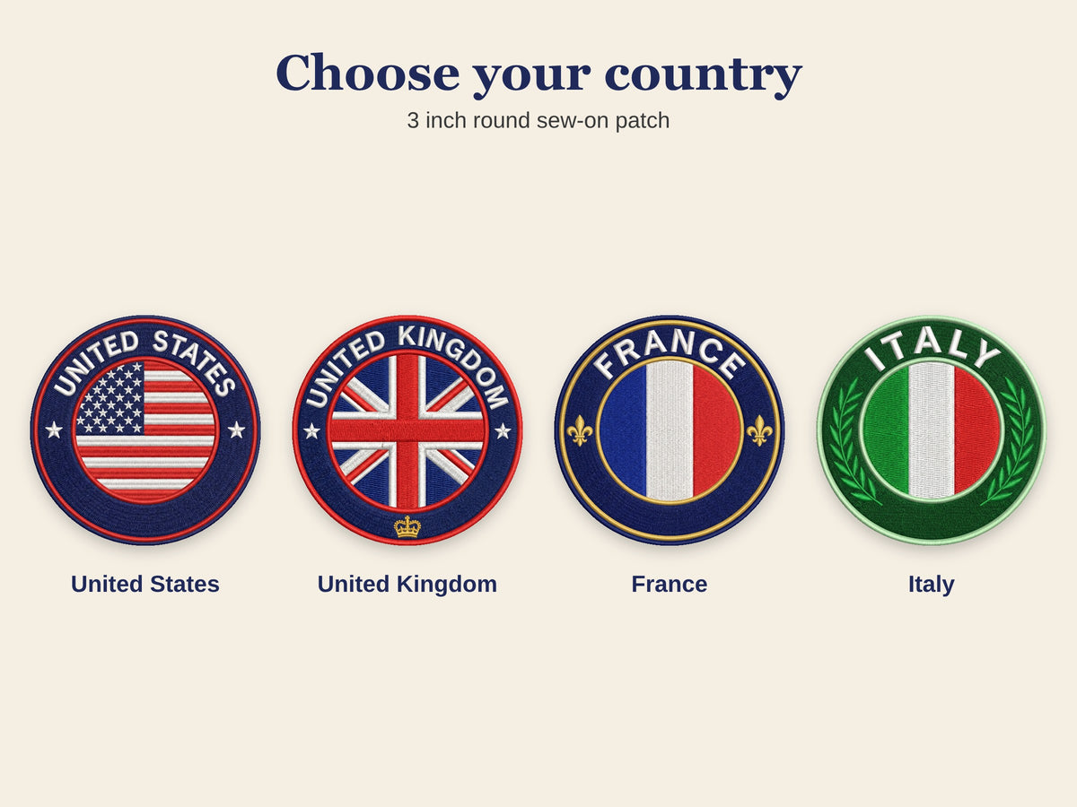 Country Flag Travel Patch – Round 3 Inch Sew On Patch for Hoodies, Jumpers, Jackets and Bags