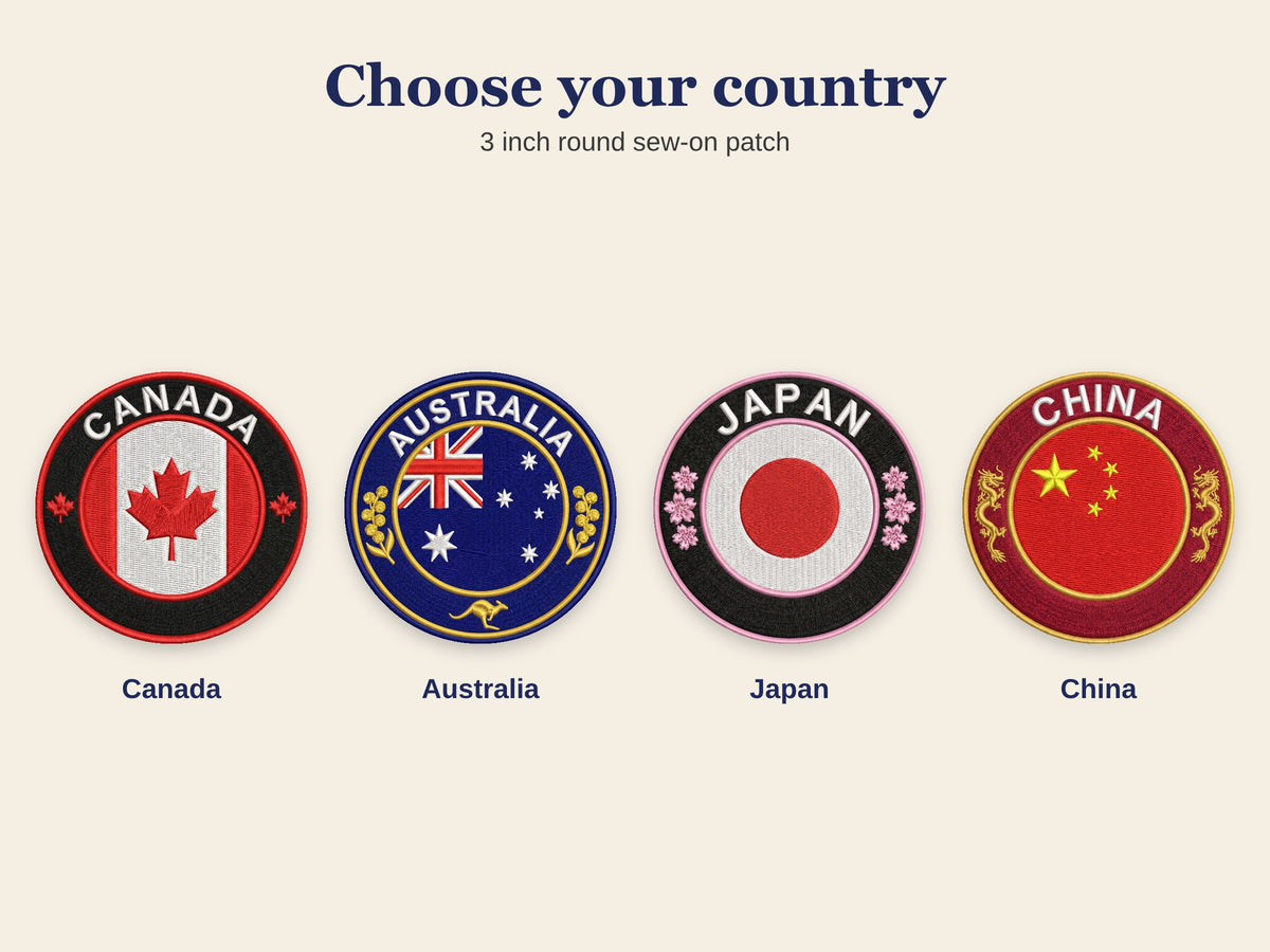 Country Flag Travel Patch – Round 3 Inch Sew On Patch for Hoodies, Jumpers, Jackets and Bags