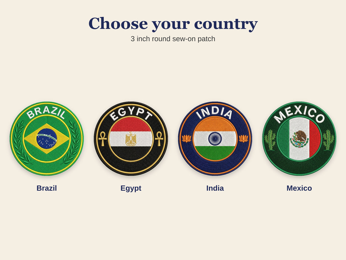 Country Flag Travel Patch – Round 3 Inch Sew On Patch for Hoodies, Jumpers, Jackets and Bags