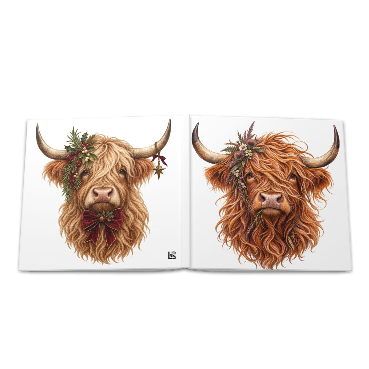 Highland Cow Portrait Hardcover Photo Book | Rustic Farmhouse, Floral Horns