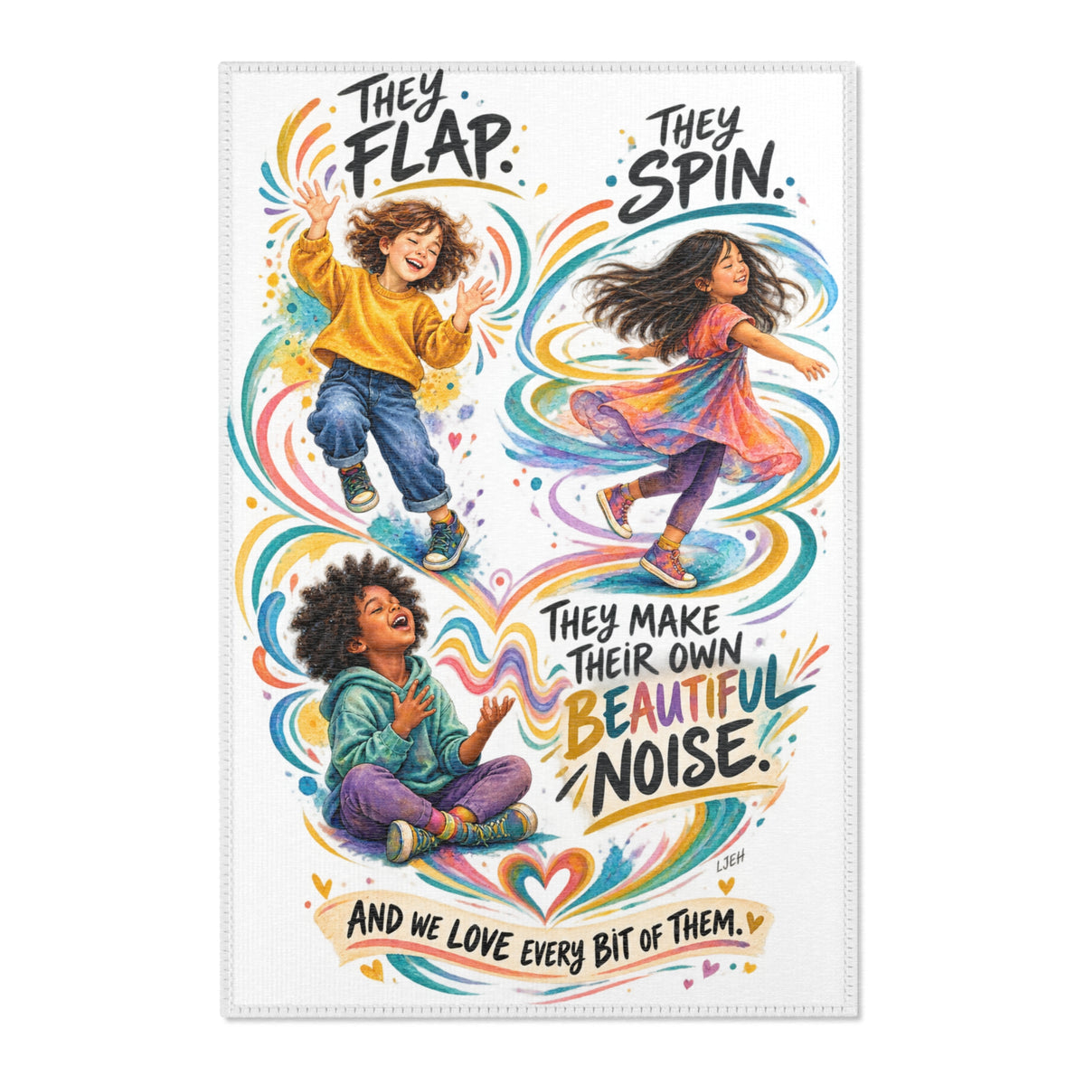 Area Rug — "They Flap, They Spin" Colorful Kids Playroom Rug
