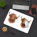 Highland Cow Duo Desk Mat | Floral Highland Cattle Illustration