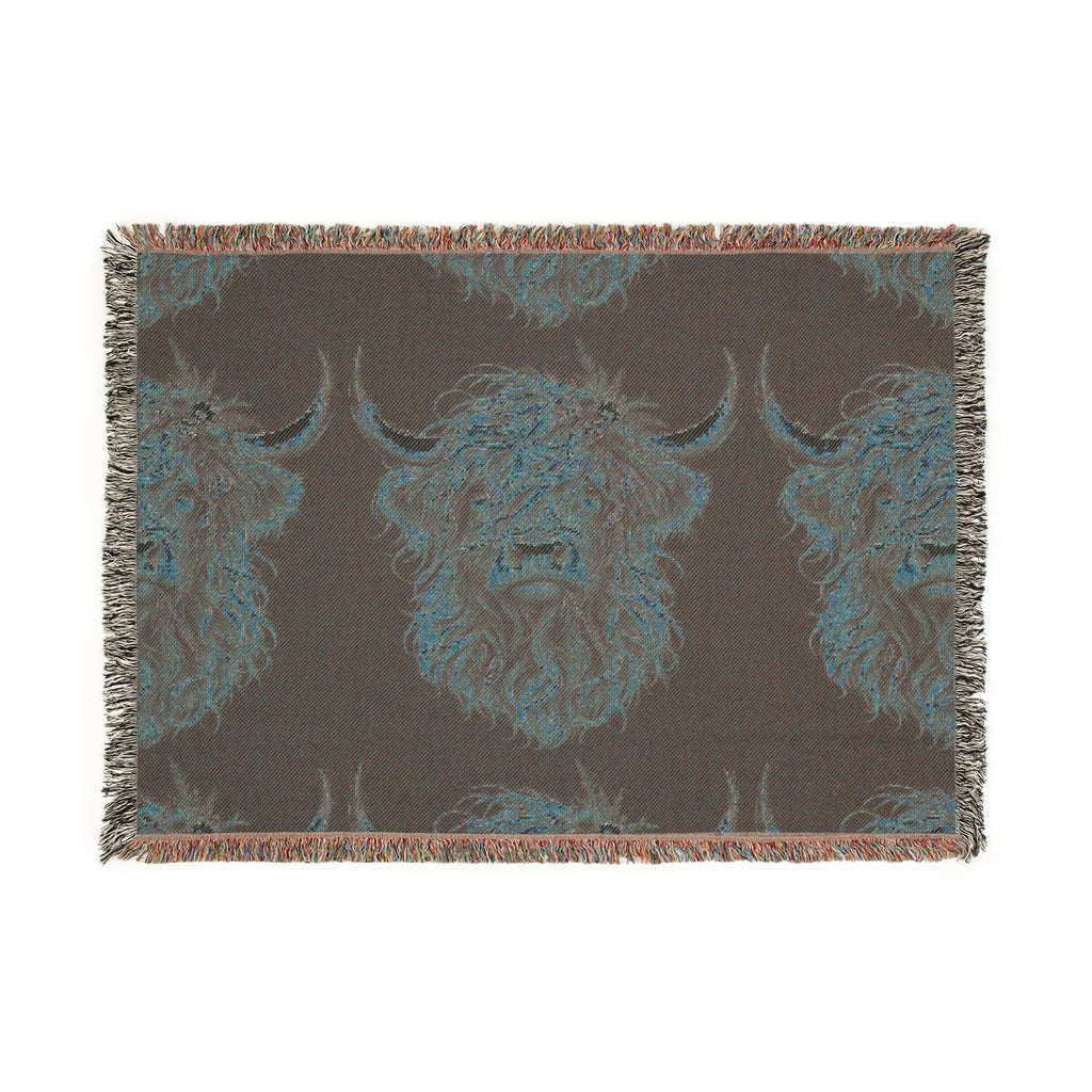 Highland Cow Pattern Woven Blanket | Rustic Tartan Throw