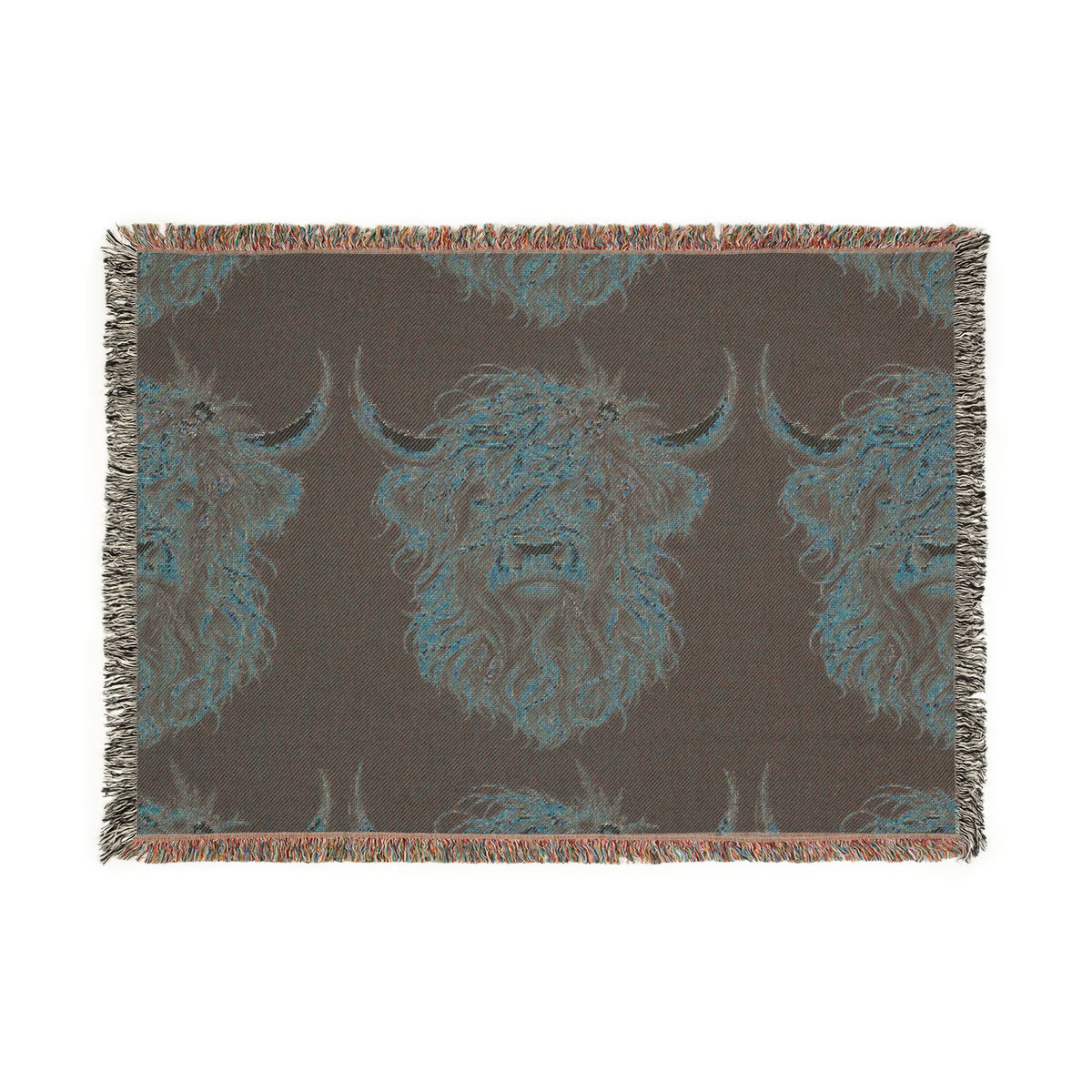 Highland Cow Pattern Woven Blanket | Rustic Tartan Throw