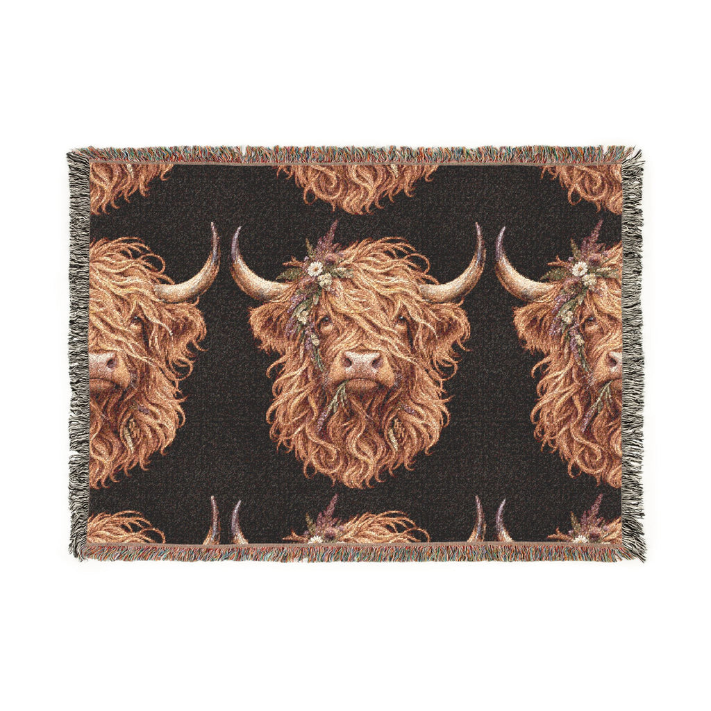 Highland Cow Pattern Woven Blanket | Rustic Tartan Throw