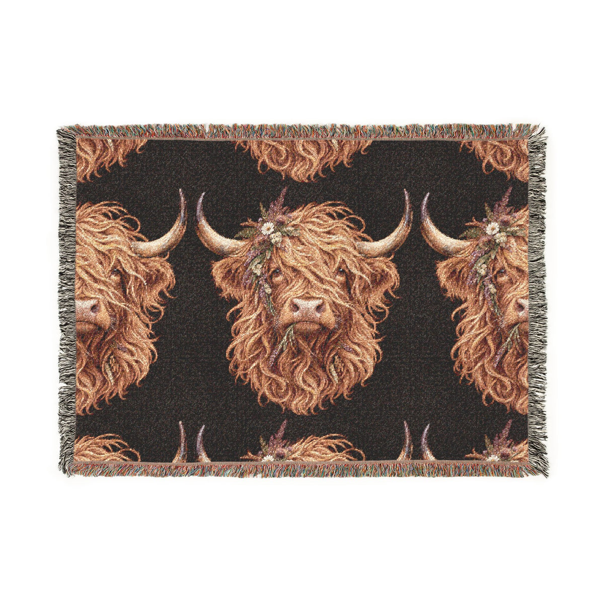 Highland Cow Pattern Woven Blanket | Rustic Tartan Throw